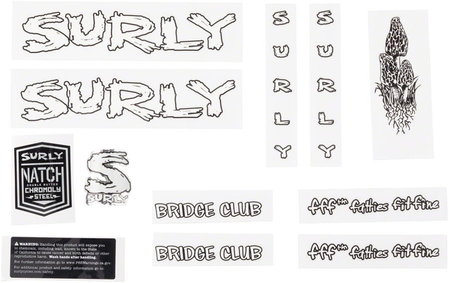 Surly Bridge Club Frame Decal Set - White with Mushrooms